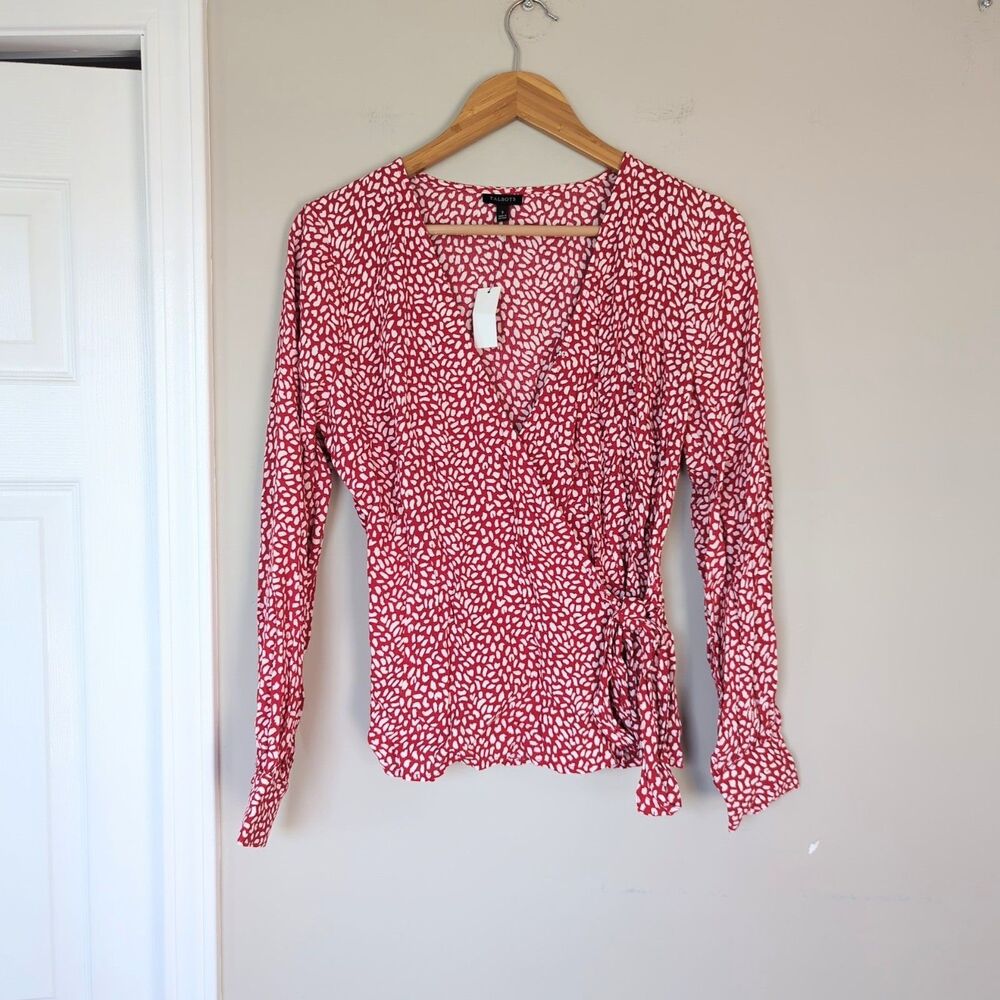 Talbots NWT Dainty Red Long Sleeve Wrap Front Long Sleeve Top Small Work Office